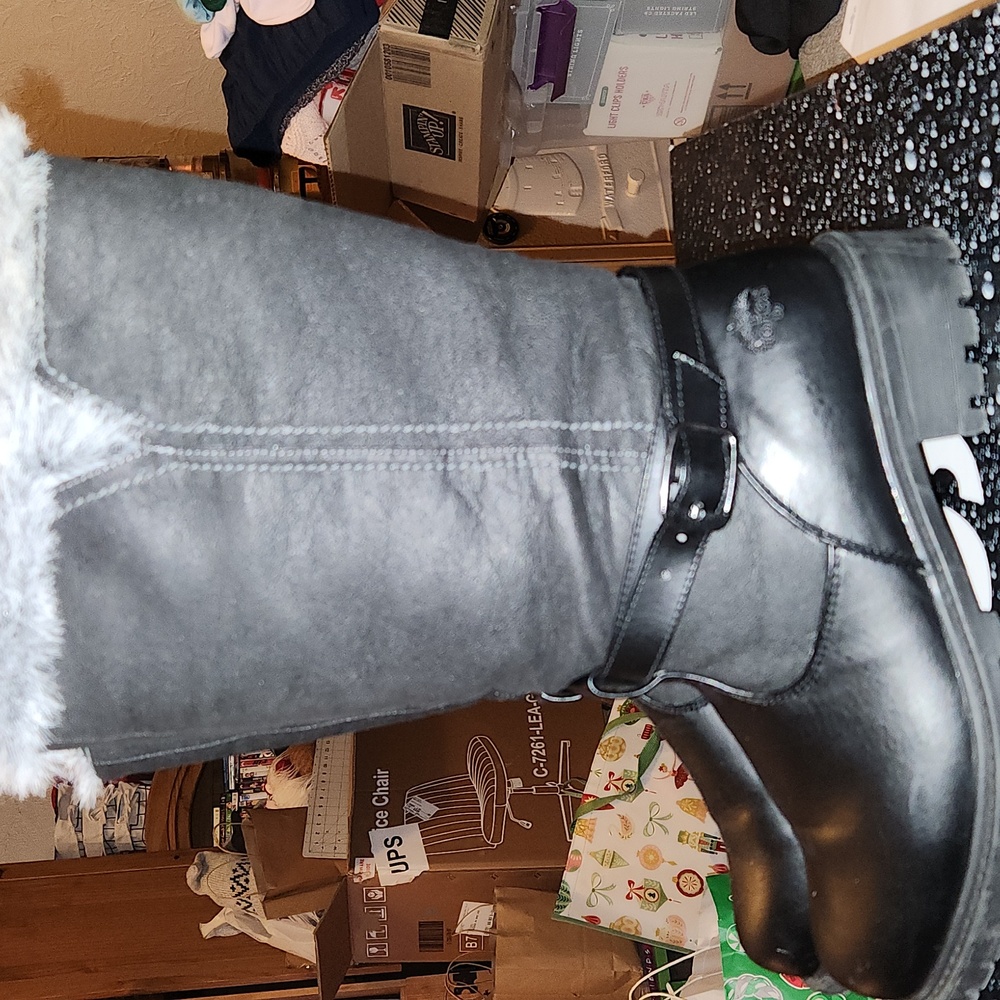 Totes North Black Winter Waterproof Boots with Gray Fur Trim Womens Sz  10 - Picture 3 of 4